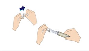 Remove the paper tab and attach the needle to the pen Remove the paper tab and attach the needle to the pen