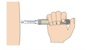 Insert needle and deliver dose Insert needle and deliver dose