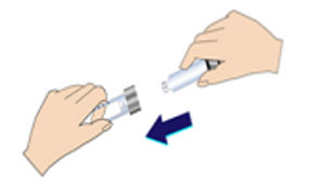 Remove the paper tab and attach the needle to the pen Remove the paper tab and attach the needle to the pen