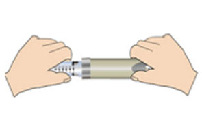 Remove the paper tab and attach the needle to the pen Remove the paper tab and attach the needle to the pen